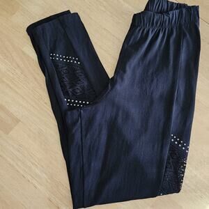 Roaman's Black Legging Lace Inserts Studs Cotton - size 14/16 - EUC (NWOT?)